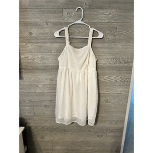 ANDREE White Square Neck Smocked Bodice Glitter Sparkle Dress Women's Size L